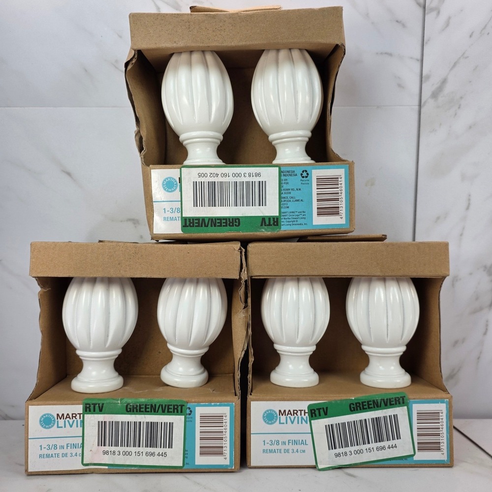 Martha Stewart Living White Curtain Rod Finials, 3 Packs of 2, 1-3/8 in